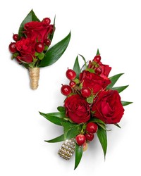Crimson Corsage and Boutonniere Set -A local Pittsburgh florist for flowers in Pittsburgh. PA