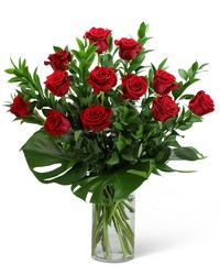 Red Roses with Modern Foliage (12) -A local Pittsburgh florist for flowers in Pittsburgh. PA