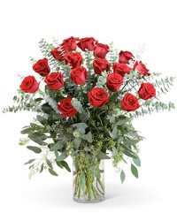 Red Roses with Eucalyptus Foliage (18) -A local Pittsburgh florist for flowers in Pittsburgh. PA