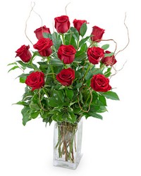 Dozen Red Roses with Willow -A local Pittsburgh florist for flowers in Pittsburgh. PA